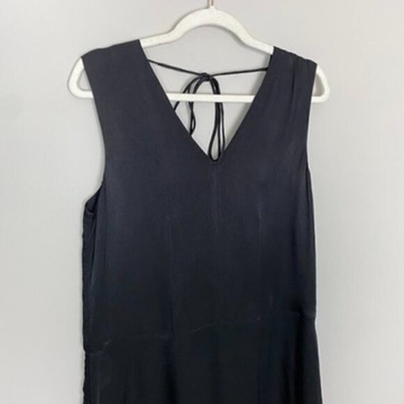 Everlane Satin Black Maxi Dress Womens Small Sleeveless V Neck Pockets - Picture 4 of 11
